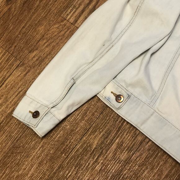 Forever 21 F21 Blue White Light Wash Distressed Jean Jacket Size Small - Picture 9 of 14